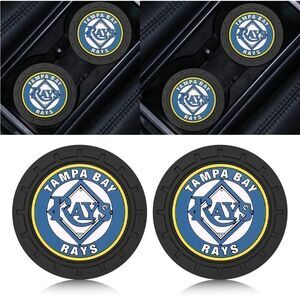 MLB Tampa Bay Rays car cup Coasters in black with logo Set of 2 NWT